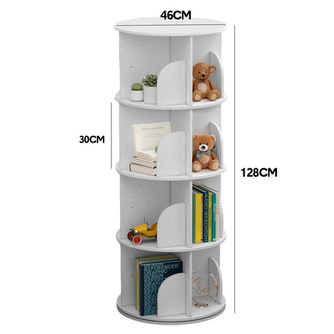 4 Tier White 360 Rotating Bookshelf Freestanding Corner Bookcase Storage Organiser