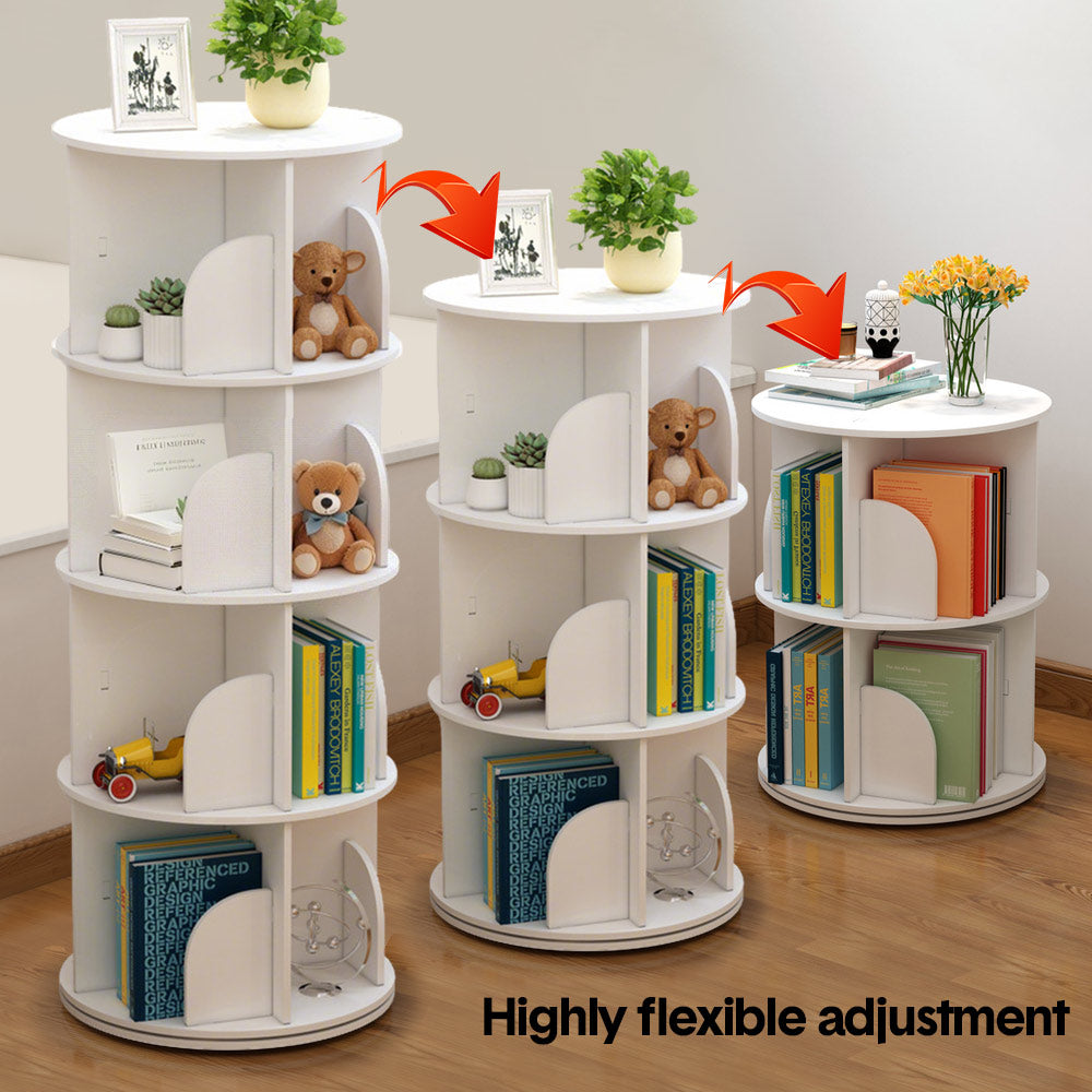 4 Tier White 360 Rotating Bookshelf Freestanding Corner Bookcase Storage Organiser
