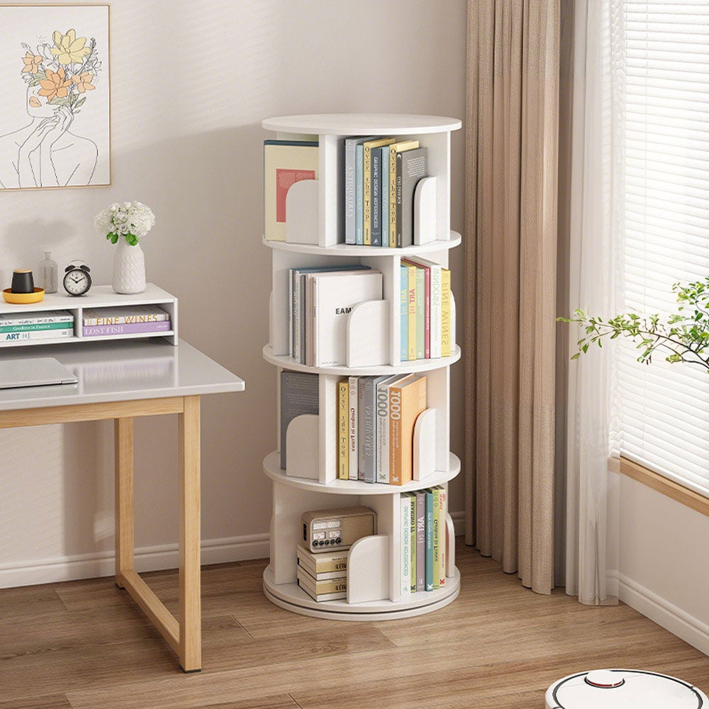4 Tier White 360 Rotating Bookshelf Freestanding Corner Bookcase Storage Organiser