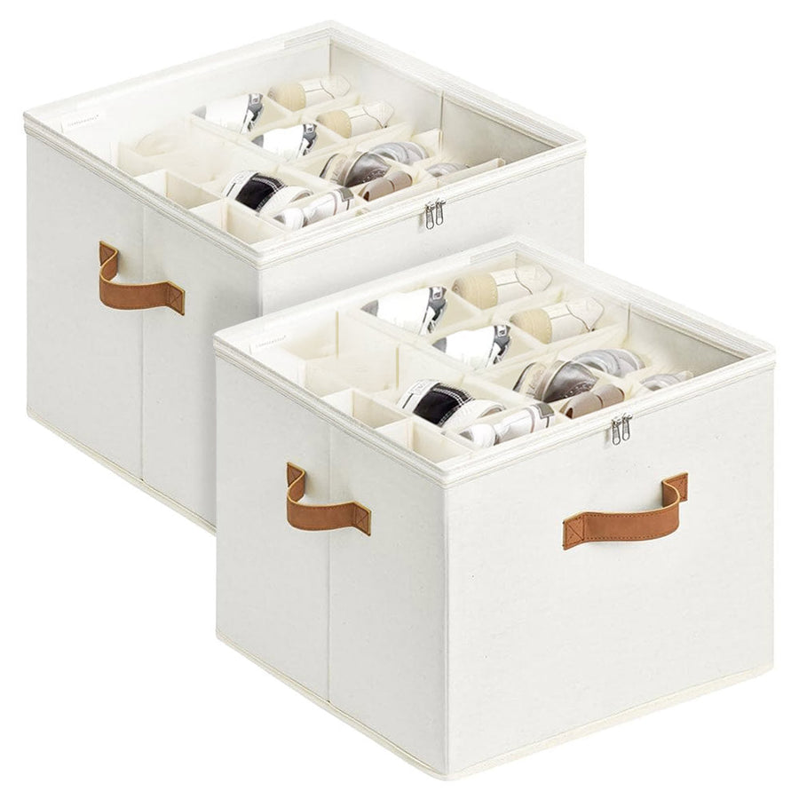 Premium Shoe Organiser – Beige 2 Pack with Clear Lid & Adjustable Dividers