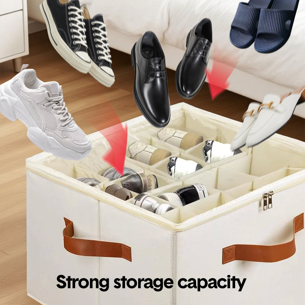 Premium Shoe Organiser – Beige 2 Pack with Clear Lid & Adjustable Dividers