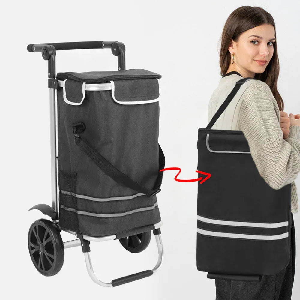 Alston 41L Foldable Shopping Trolley Cart Black with Aluminium Frame and Wheels