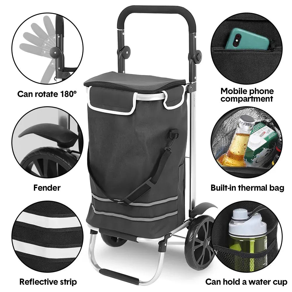 Alston 41L Foldable Shopping Trolley Cart Black with Aluminium Frame and Wheels