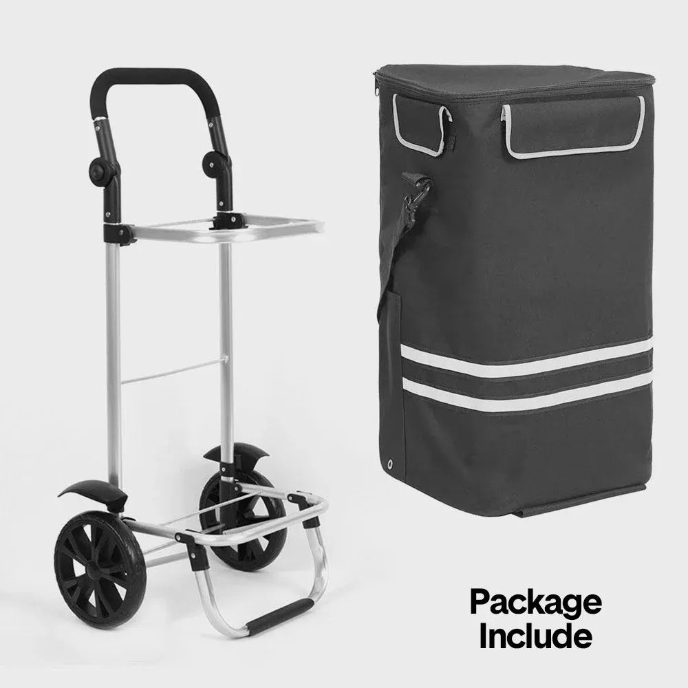 Alston 41L Foldable Shopping Trolley Cart Black with Aluminium Frame and Wheels