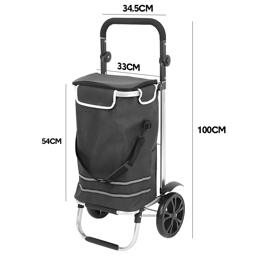 Alston 41L Foldable Shopping Trolley Cart Black with Aluminium Frame and Wheels