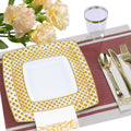 175pcs Gold Trim Square Disposable Wedding Tableware Set Plates Cutlery Napkins
