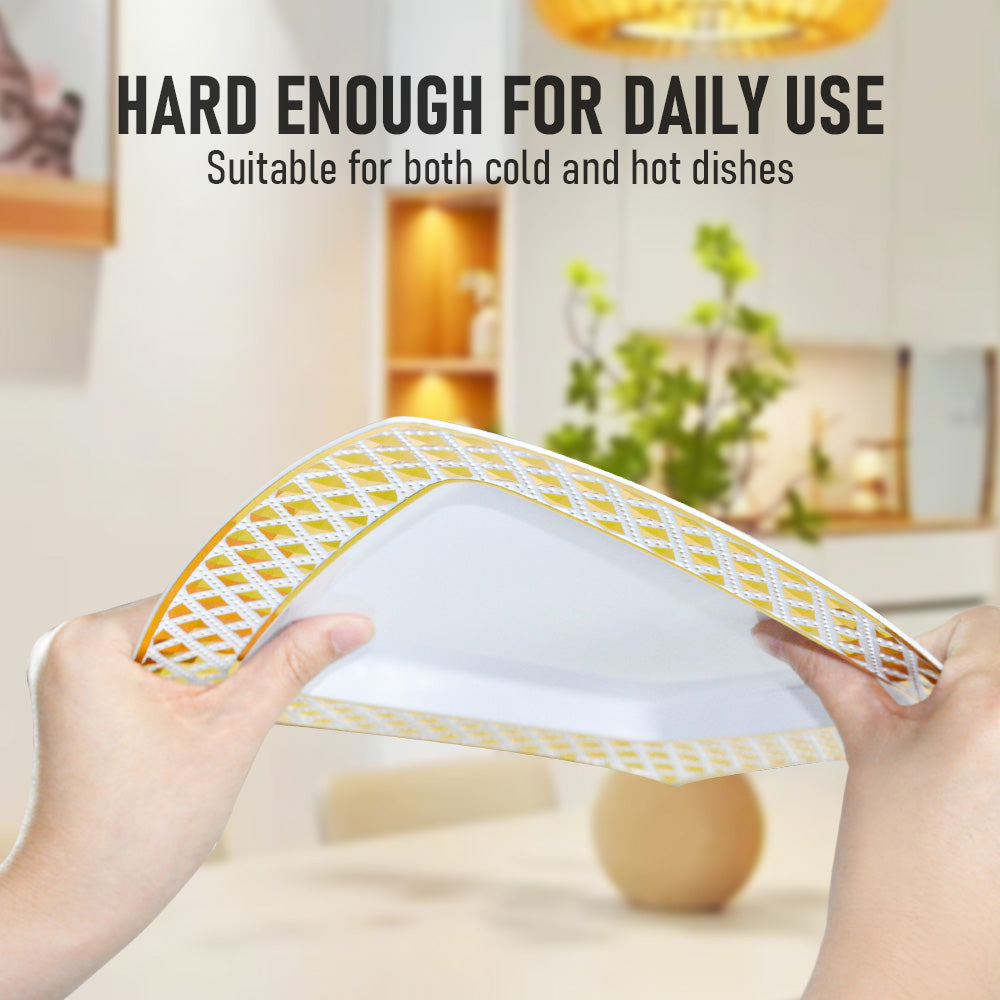 175pcs Gold Trim Square Disposable Wedding Tableware Set Plates Cutlery Napkins