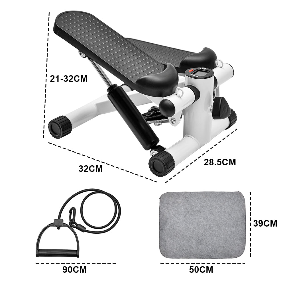 Premium Mini Stepper with Resistance Bands & LCD Monitor - Black/White