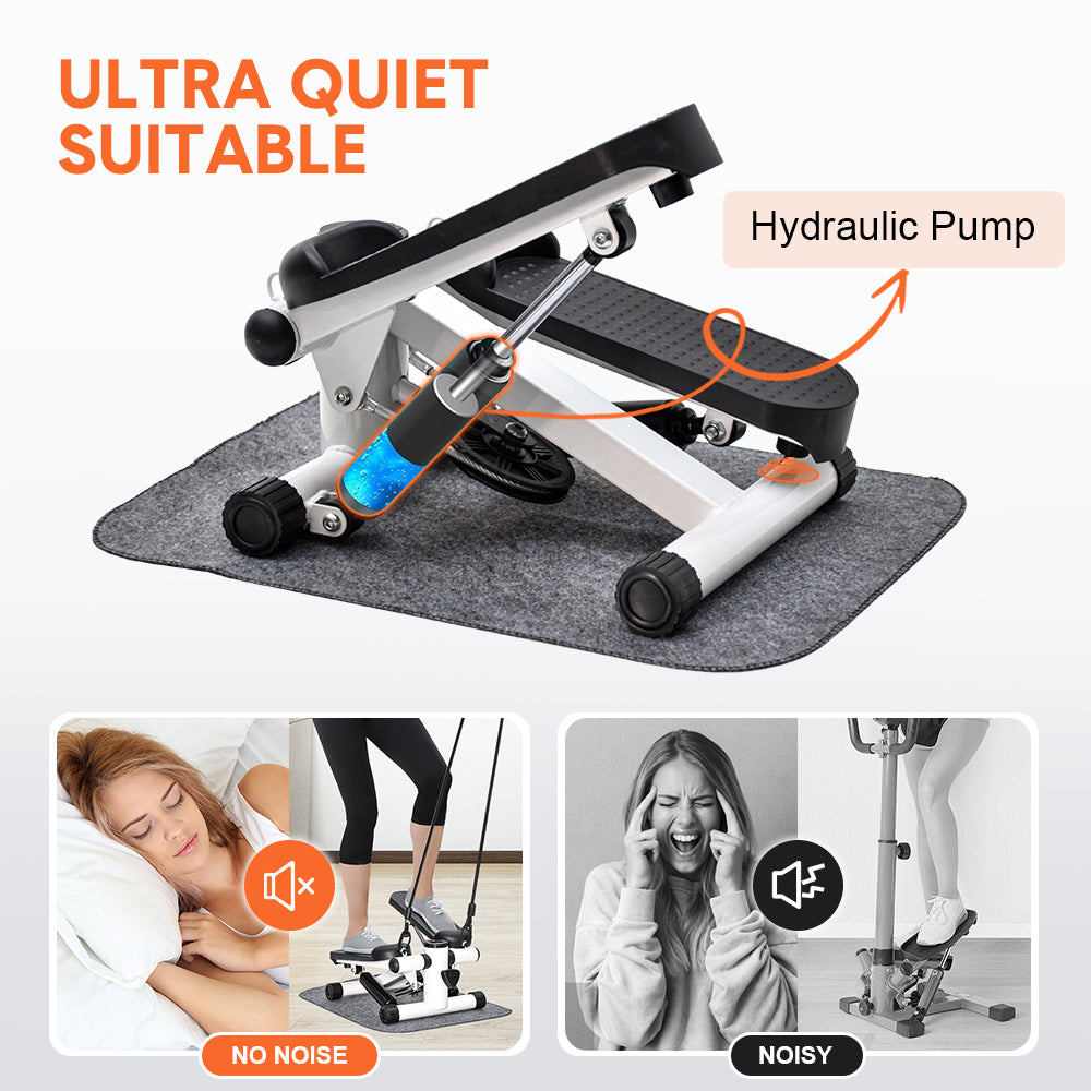 Premium Mini Stepper with Resistance Bands & LCD Monitor - Black/White