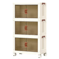 3 Bin Foldable Stackable Storage Cabinet with Clear Doors Wheels and Top Access