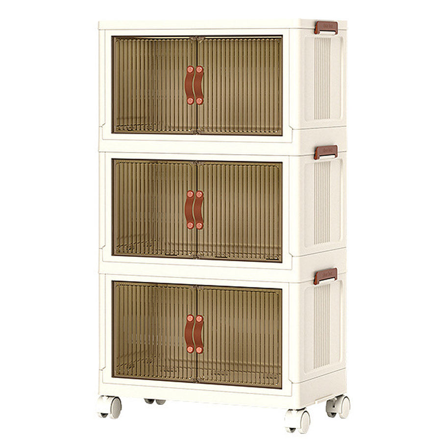 3 Bin Foldable Stackable Storage Cabinet with Clear Doors Wheels and Top Access