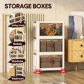 3 Bin Foldable Stackable Storage Cabinet with Clear Doors Wheels and Top Access