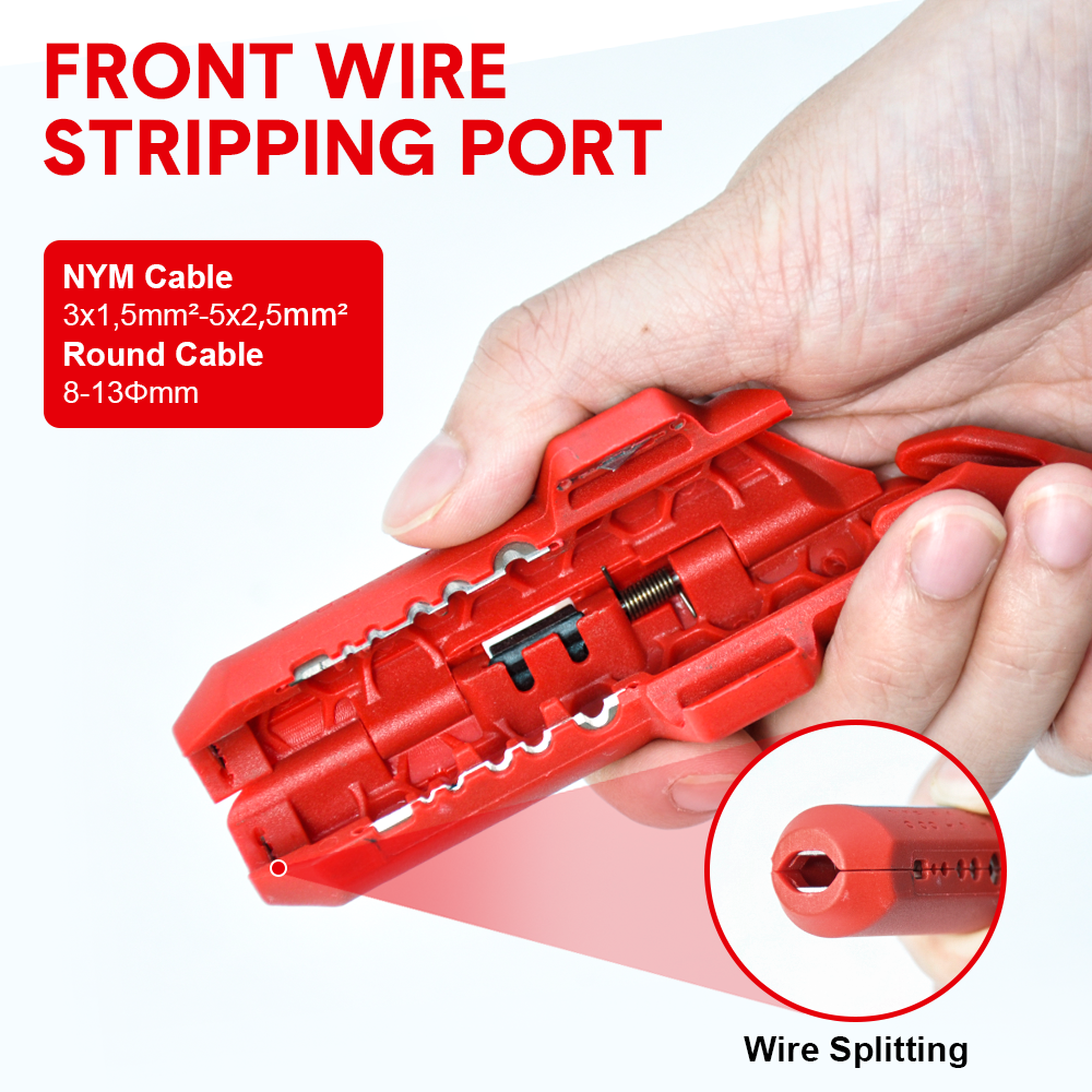 Premium Ergonomic Wire Stripper with 6 Planer Holes - Red
