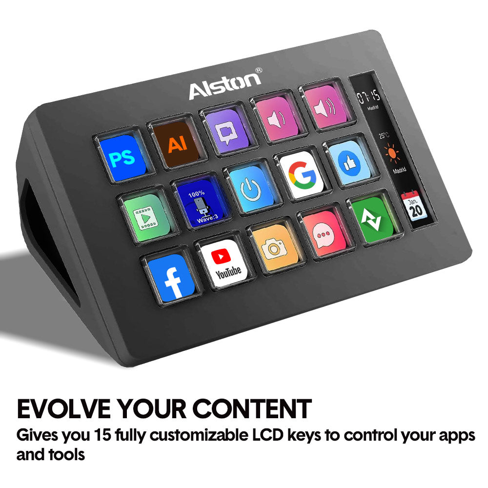 Alston 15 Key Studio Stream Controller Keyboard Deck for PC Mac Streaming