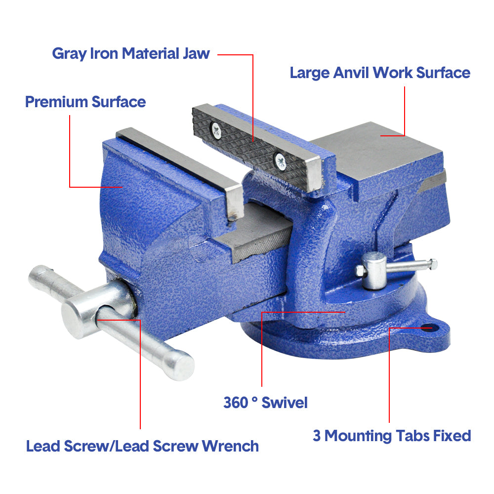Premium 4 Inch Bench Vice with 360° Swivel Base & Anvil