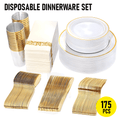 175pcs Gold Trim Disposable Wedding Tableware Set Plates Cutlery Cups Napkins