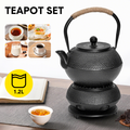 Premium Cast Iron Teapot & Warmer Set – Black 1.2L with Infuser
