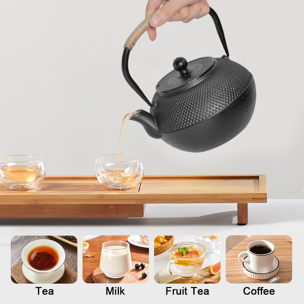 Premium Cast Iron Teapot & Warmer Set – Black 1.2L with Infuser