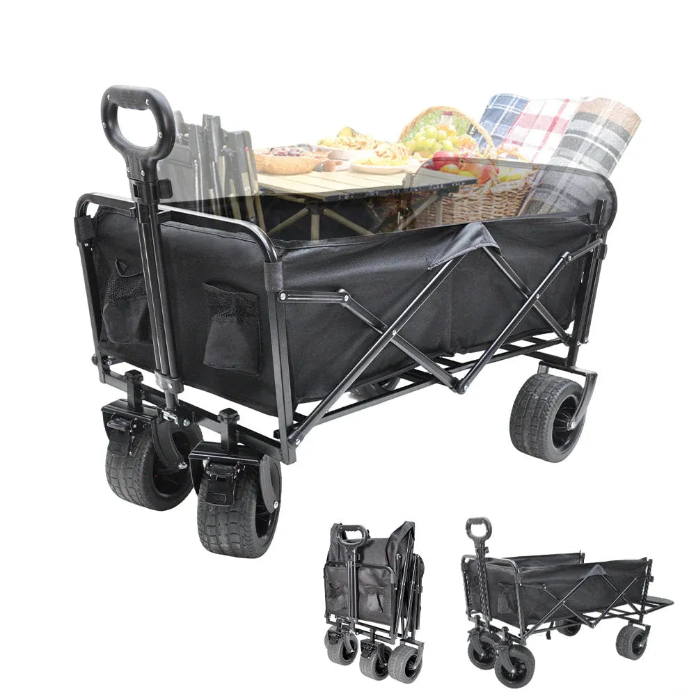 Premium Foldable Camping Wagon with Tailgate - 150L, Black
