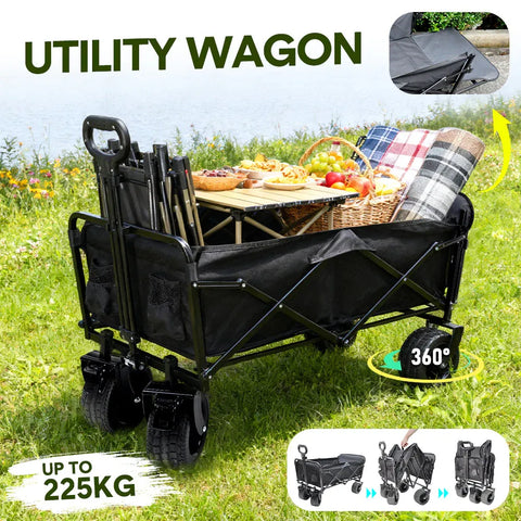 Premium Foldable Camping Wagon with Tailgate - 150L, Black