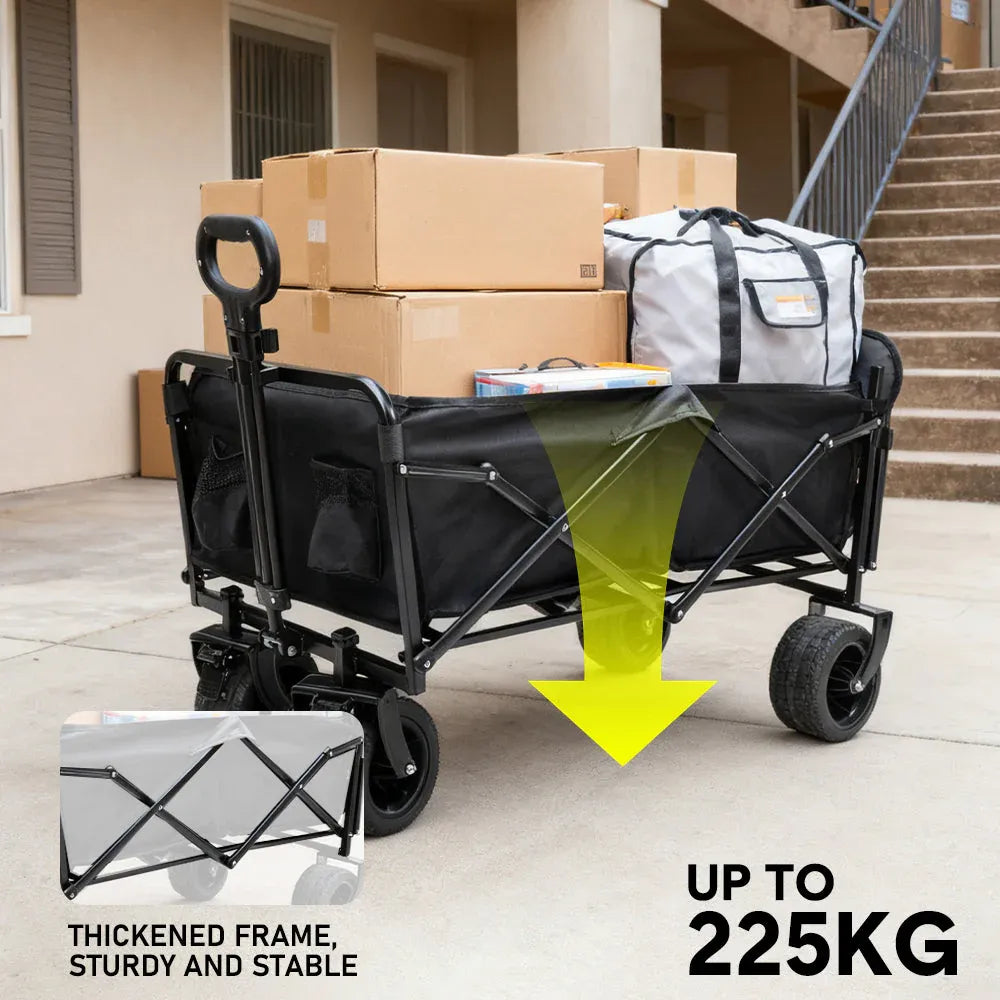 Premium Foldable Camping Wagon with Tailgate - 150L, Black