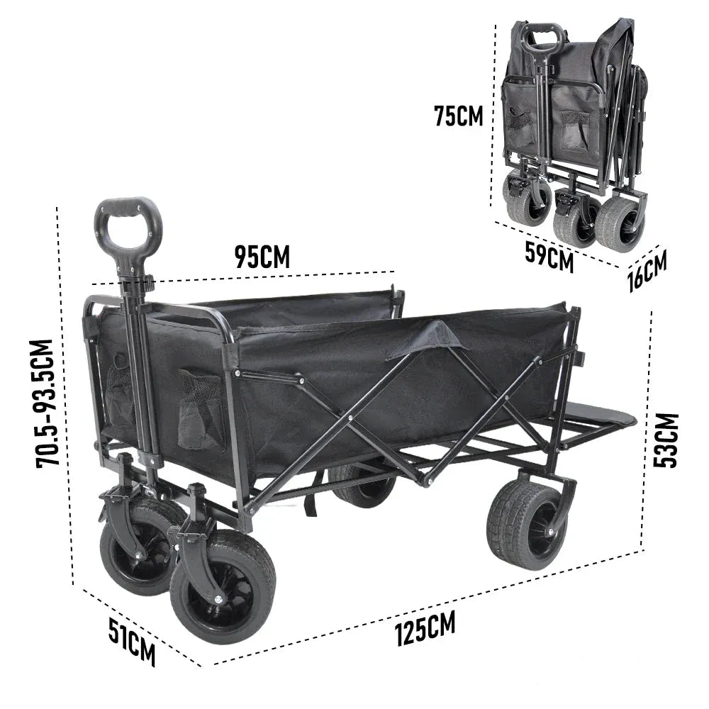 Premium Foldable Camping Wagon with Tailgate - 150L, Black