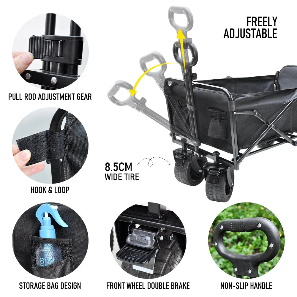Premium Foldable Camping Wagon with Tailgate - 150L, Black