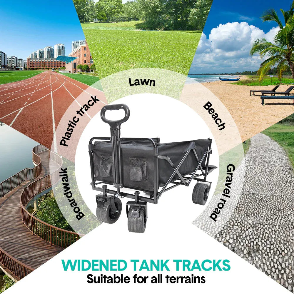Premium Foldable Camping Wagon with Tailgate - 150L, Black