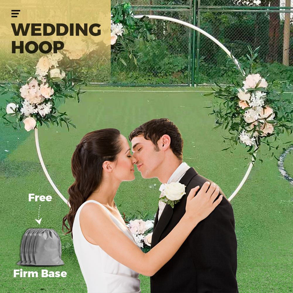 Premium White Wedding Hoop Arch – 2m Metal Backdrop with Base Bags