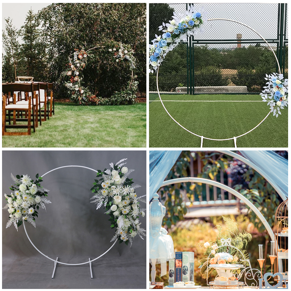 Premium White Wedding Hoop Arch – 2m Metal Backdrop with Base Bags