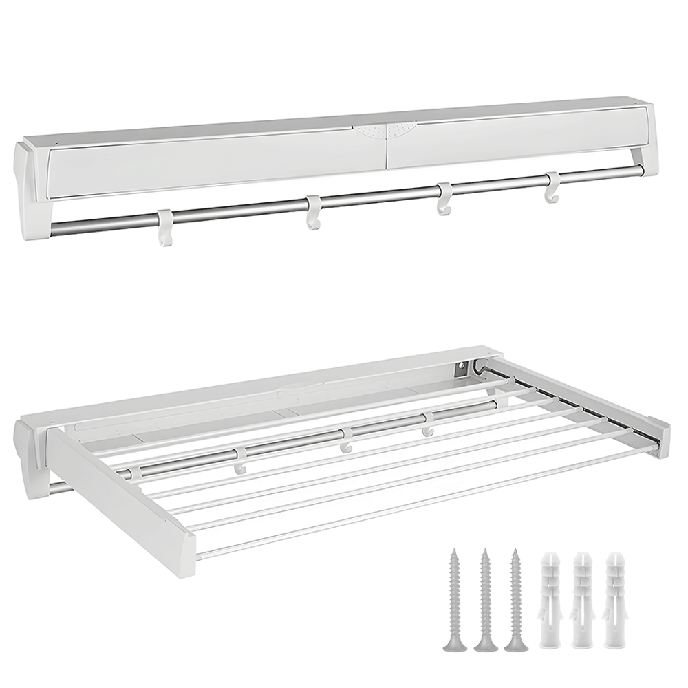Alston Wall Mounted Drying Rack – White 12kg with Foldable Rail & Hooks