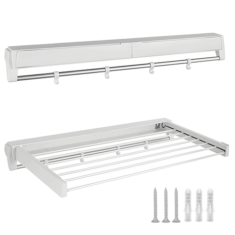 Alston Wall Mounted Drying Rack – White 12kg with Foldable Rail & Hooks