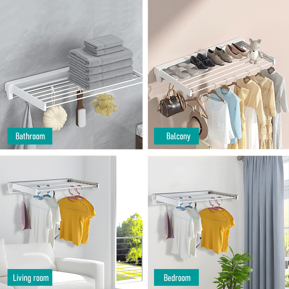 Alston Wall Mounted Drying Rack – White 12kg with Foldable Rail & Hooks