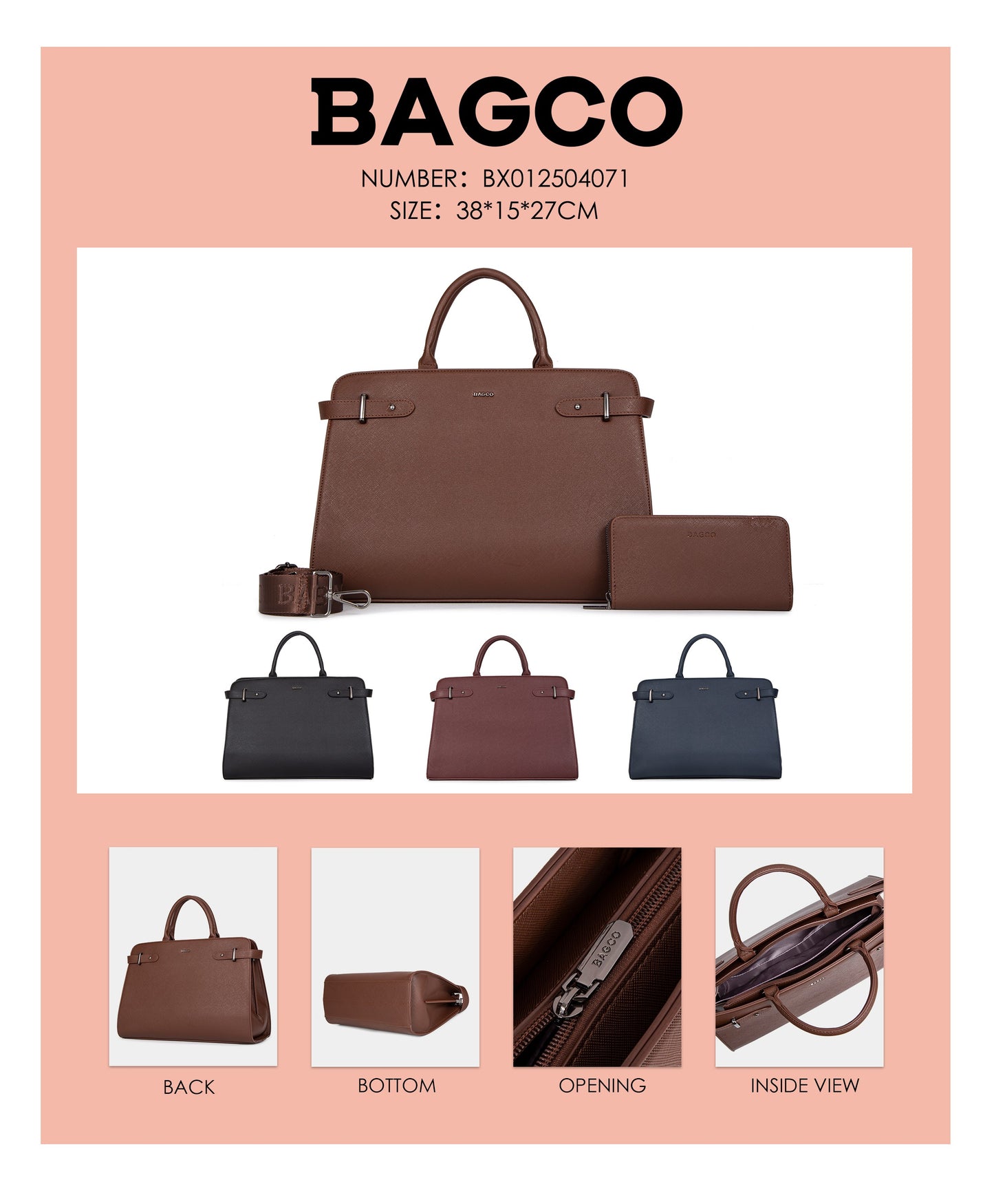 Bagco Bravura Leather Tote Set-Navy Blue