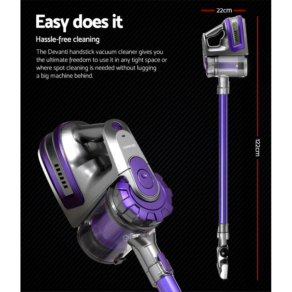 Devanti Stick Vacuum Cleaner Bagless Cordless 150W Purple - SuperSaverAU - view 2