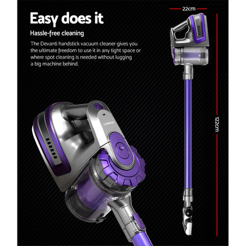 Devanti Stick Vacuum Cleaner Bagless Cordless 150W Purple - SuperSaverAU - view 2