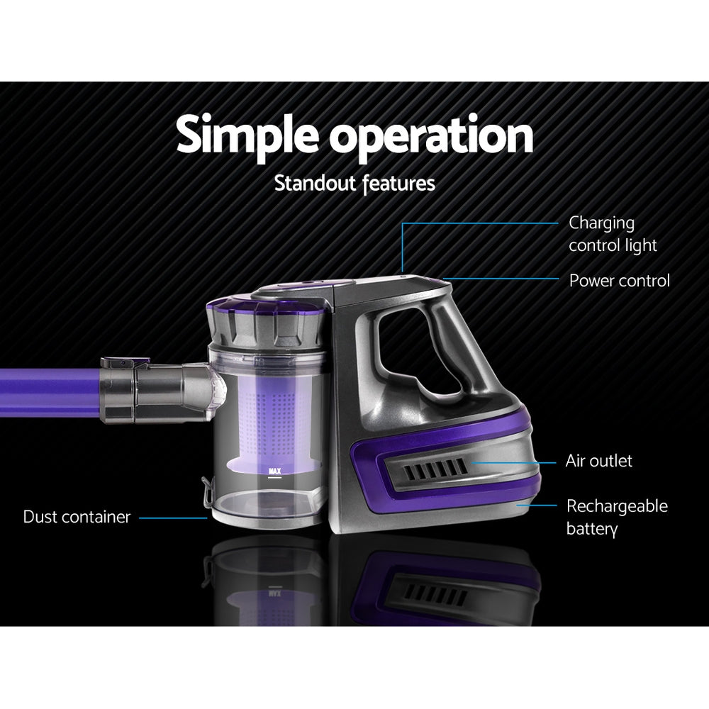Devanti Stick Vacuum Cleaner Bagless Cordless 150W Purple - SuperSaverAU - view 4