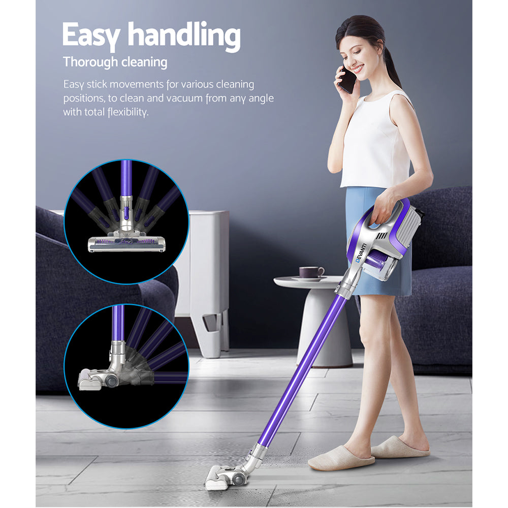 Devanti Stick Vacuum Cleaner Bagless Cordless 150W Purple - SuperSaverAU - view 3