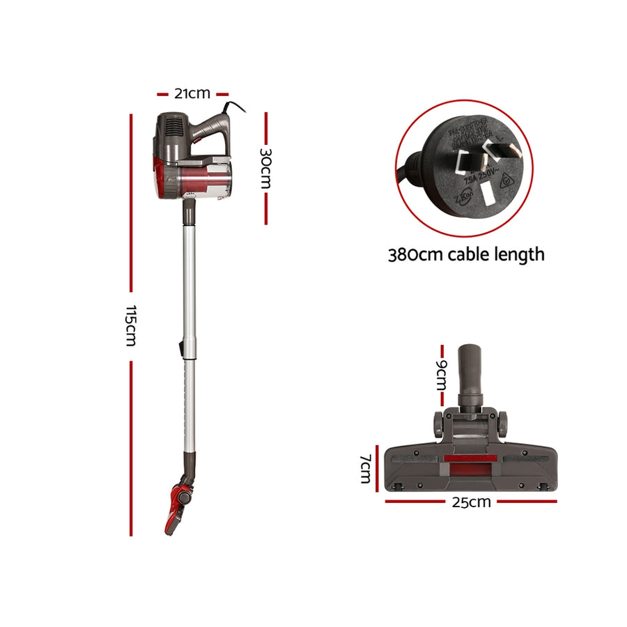 Devanti Corded Stick Vacuum Cleaner 500W Red with HEPA Filter and 3.8m Cable - SuperSaverAU - view 2