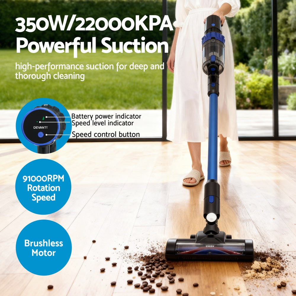 Devanti Handstick Vacuum Cleaner 350W Cordless 22KPa Suction Blue - SuperSaverAU - view 4