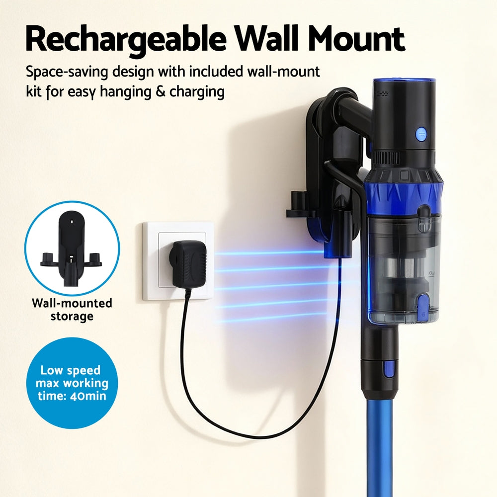 Devanti Handstick Vacuum Cleaner 350W Cordless 22KPa Suction Blue - SuperSaverAU - view 6
