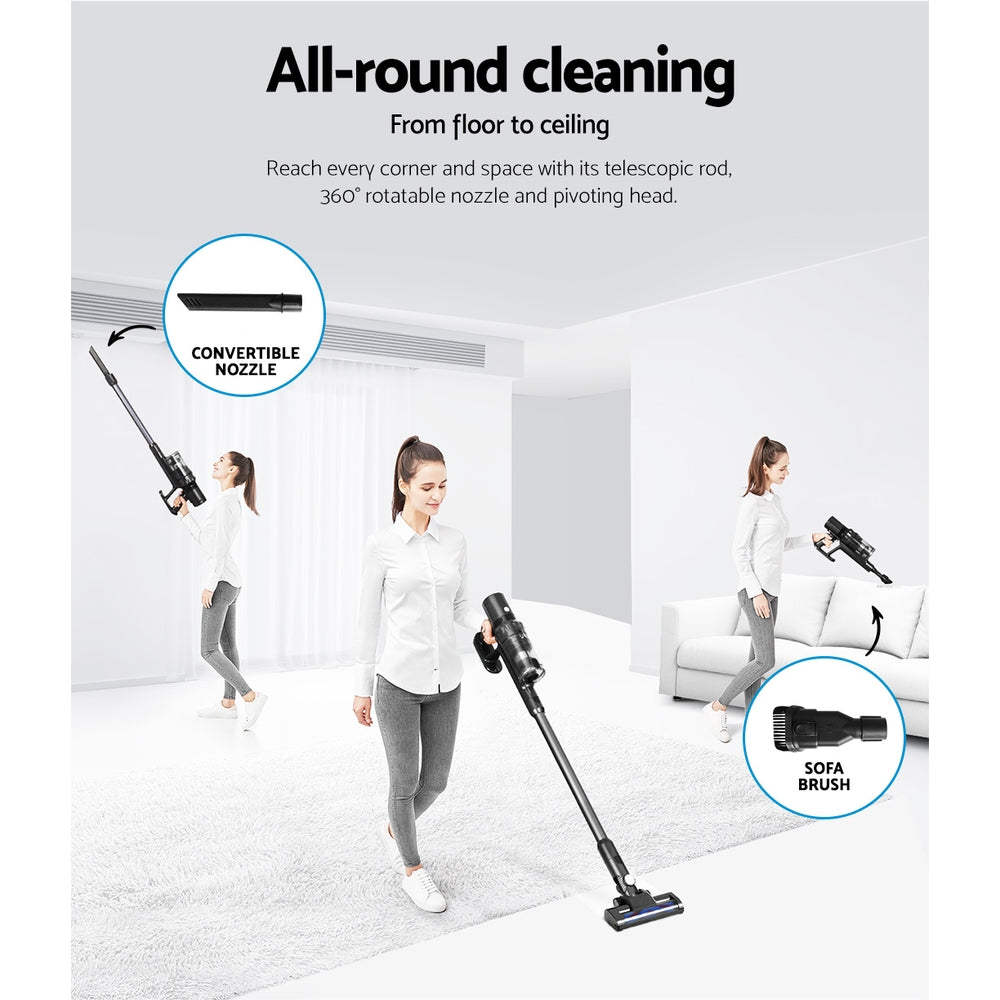 Devanti Stick Vacuum Cleaner Brushless Cordless 350W Grey - SuperSaverAU - view 6