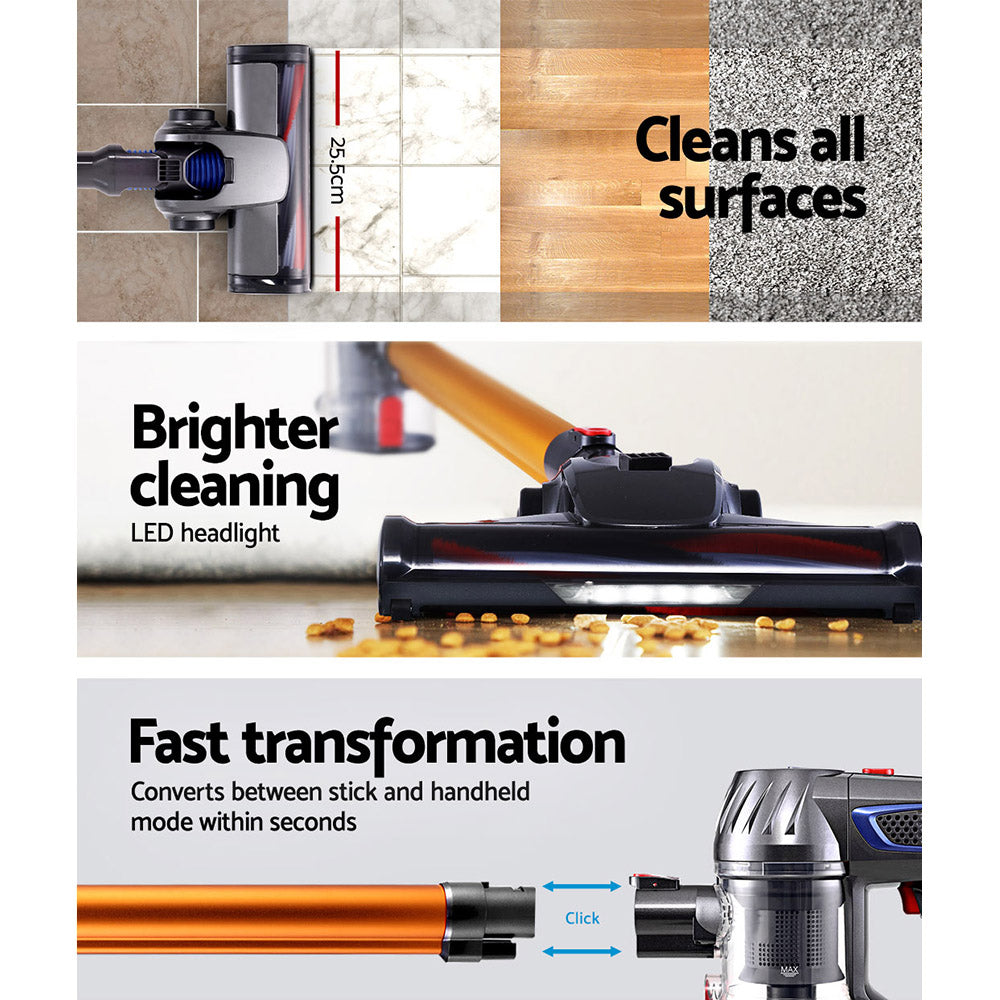 Devanti Stick Vacuum Cleaner Bagless Cordless 150W Gold - SuperSaverAU - view 4