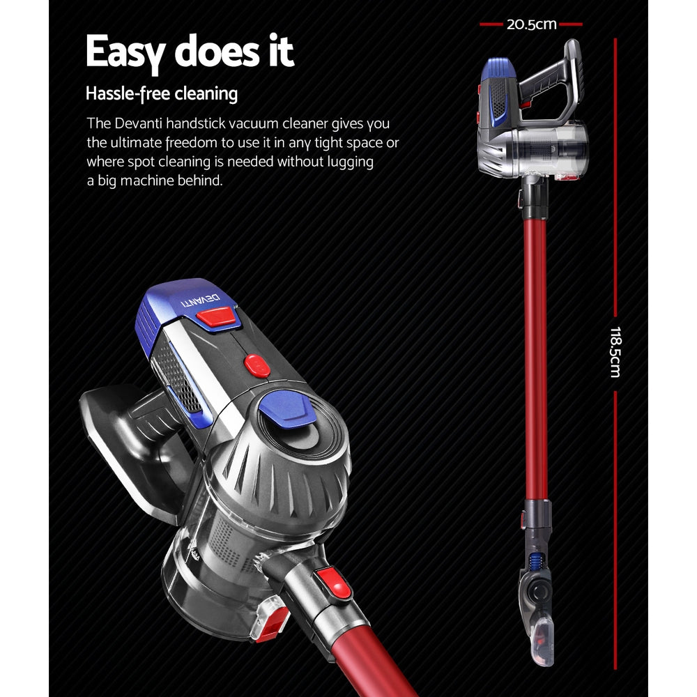 Devanti Stick Vacuum Cleaner Bagless Cordless Red 150W - SuperSaverAU - view 2
