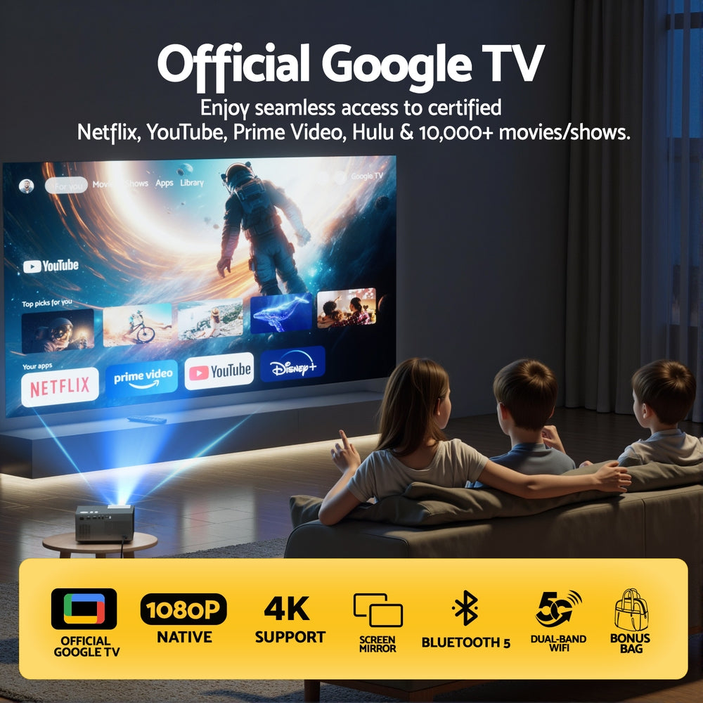 Devanti Video Project 4K 1080P Official Google TV 5G Wifi Home Cinema - SuperSaverAU - view 4