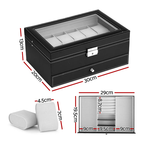 Embellir Black 12 Slot Watch and Jewellery Organiser Box
