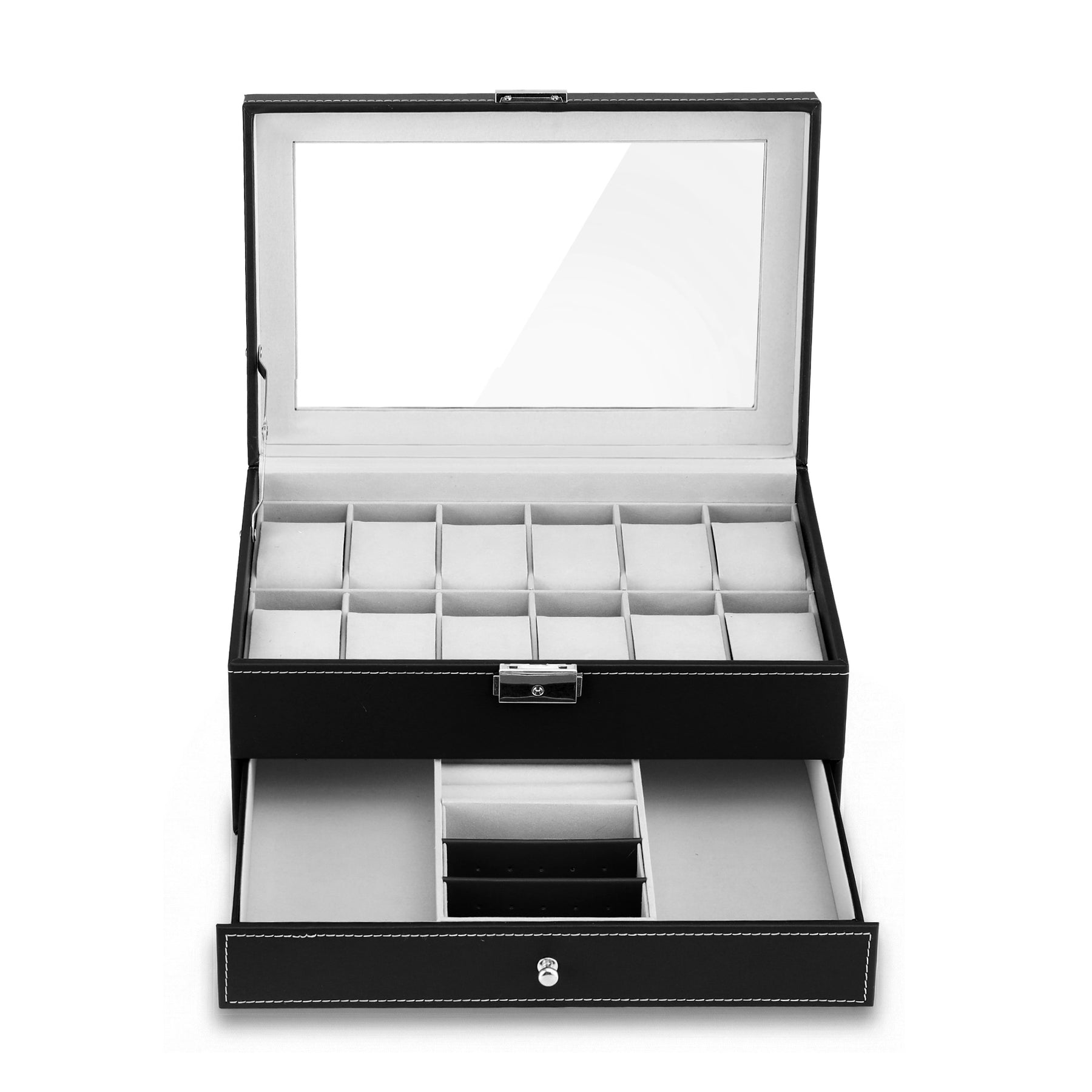 Embellir Black 12 Slot Watch and Jewellery Organiser Box