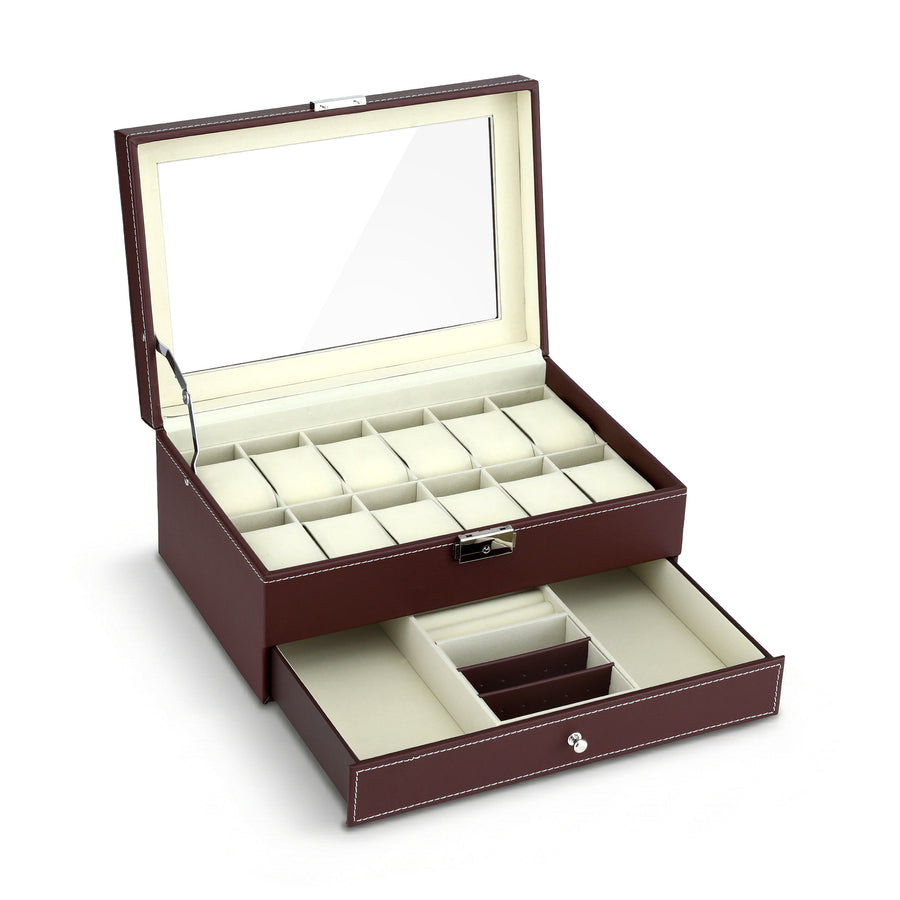 Embellir Brown 12 Slot Watch and Jewellery Organiser Box