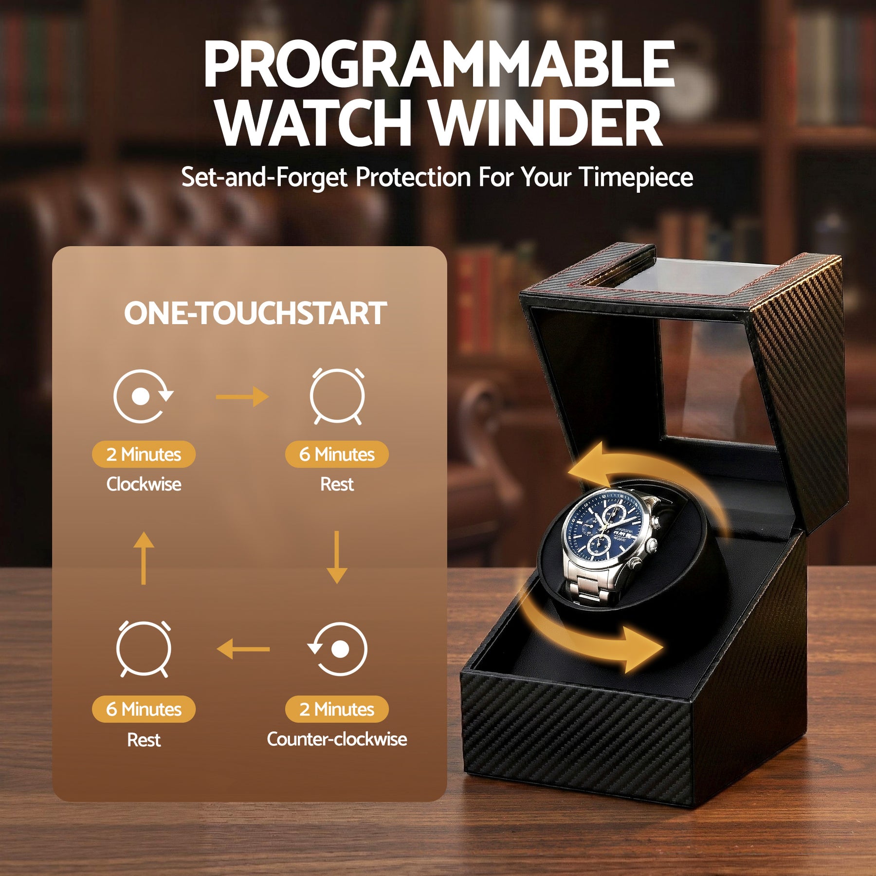 Embellir Black Single Automatic Watch Winder Box Carbon Fibre Style