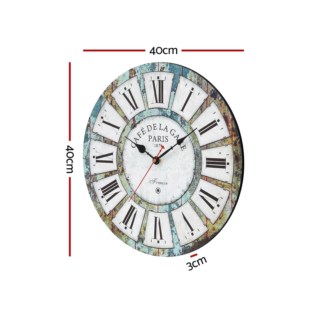 Artiss 40CM Wall Clock - Country Retro Design, MDF, Clear Roman Numerals - SuperSaverAU - view 2